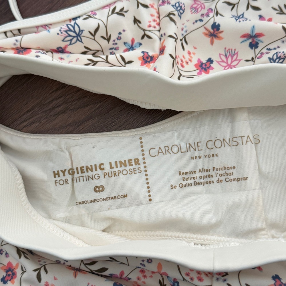 NWOT Caroline Constas Floral High-Waist High-Leg Bikini Set XS Cream Pink - Picture 6 of 6